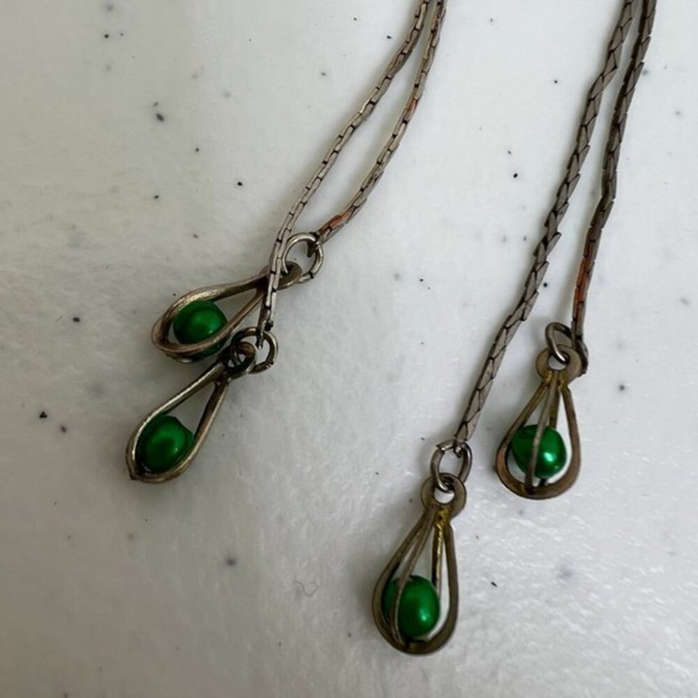 Chain Earrings Green Beaded Tassel Dangle Long Cage Drop Boho - Picture 2 of 5